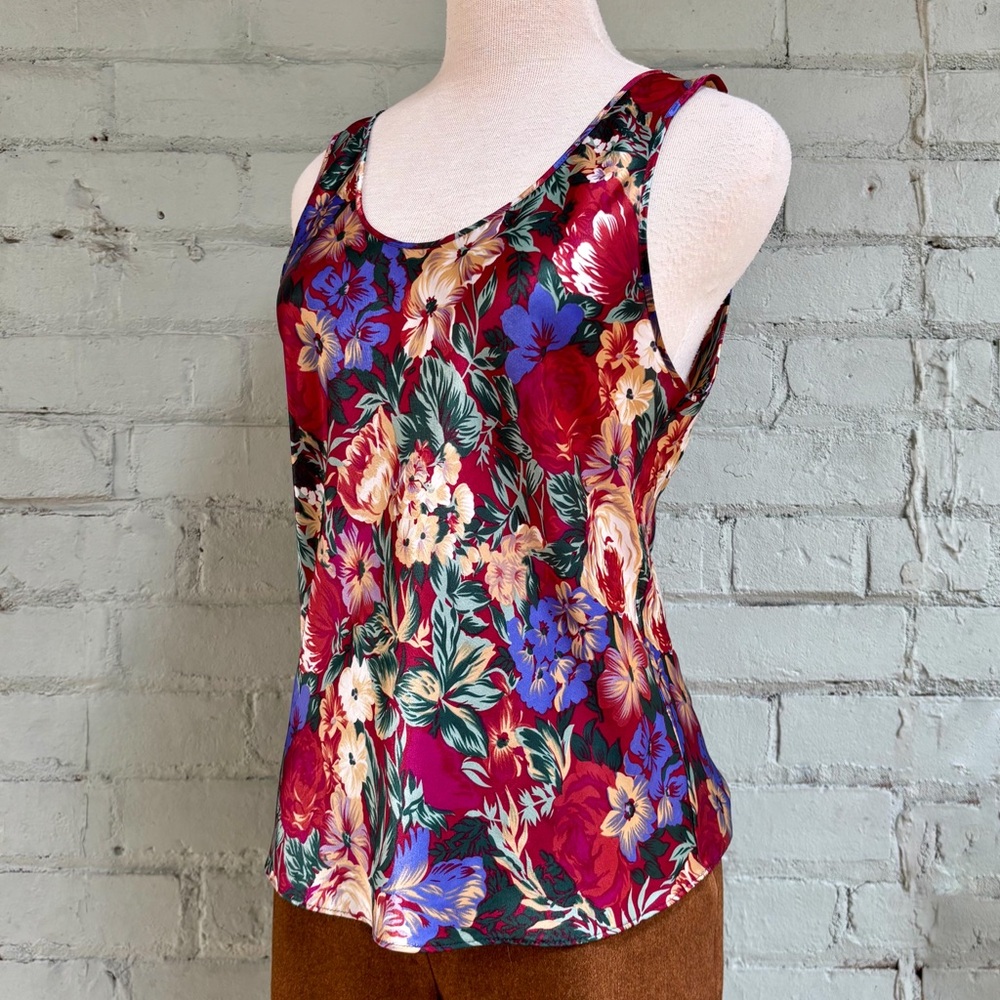 Vintage Floral Satin Camisole Tank Top